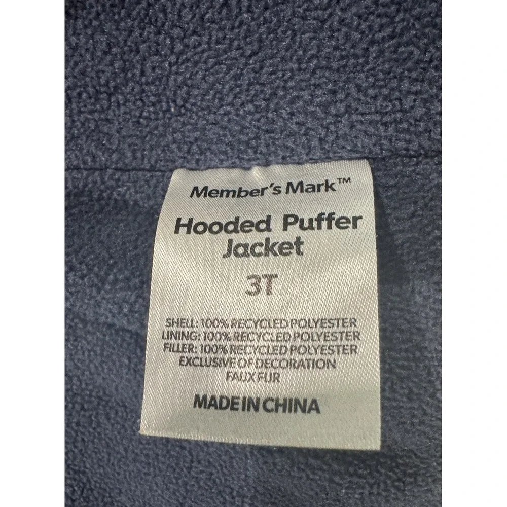 Member's Mark Puffer Jacket Boys 3T Navy Blue Orange Fleece Lined Hooded Coat